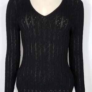 NWT Ann Taylor black sheer see through lightweight sweater knit top ladies Large
